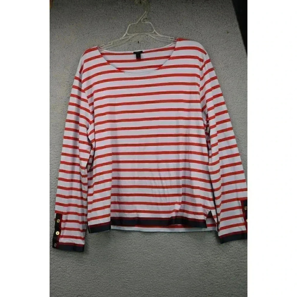J. Crew Women's Size XL Grosgrain Ribbon Striped T-Shirt Nautical Buttons - Picture 1 of 8